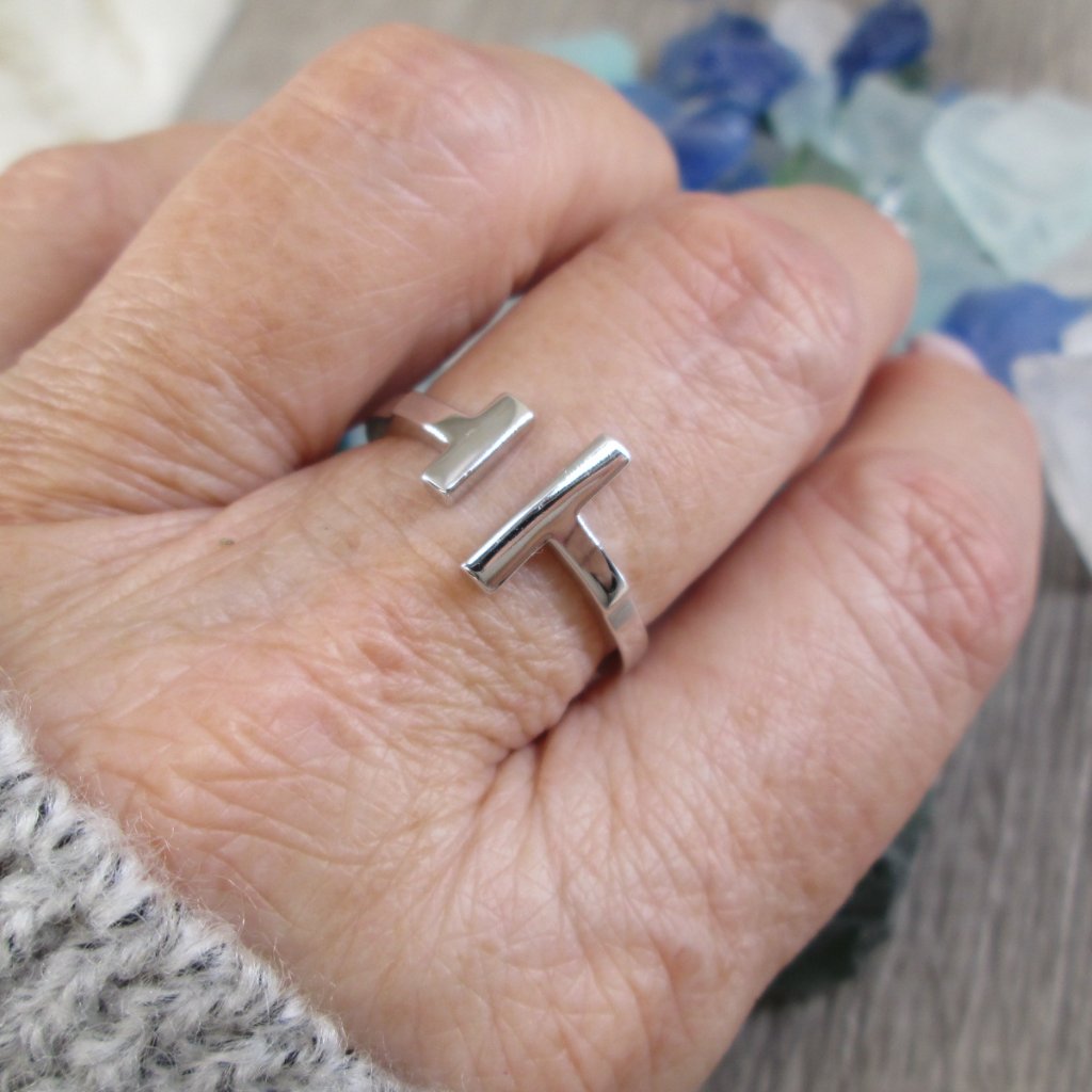 Gorgeous 925 Sterling Double Bar Ring> 925 Geometric Ring, 925 Women's Ring
